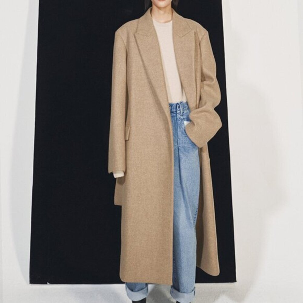 CHICJOC Oversized 100% Wool Double-Layer Coat in Beige Size 36